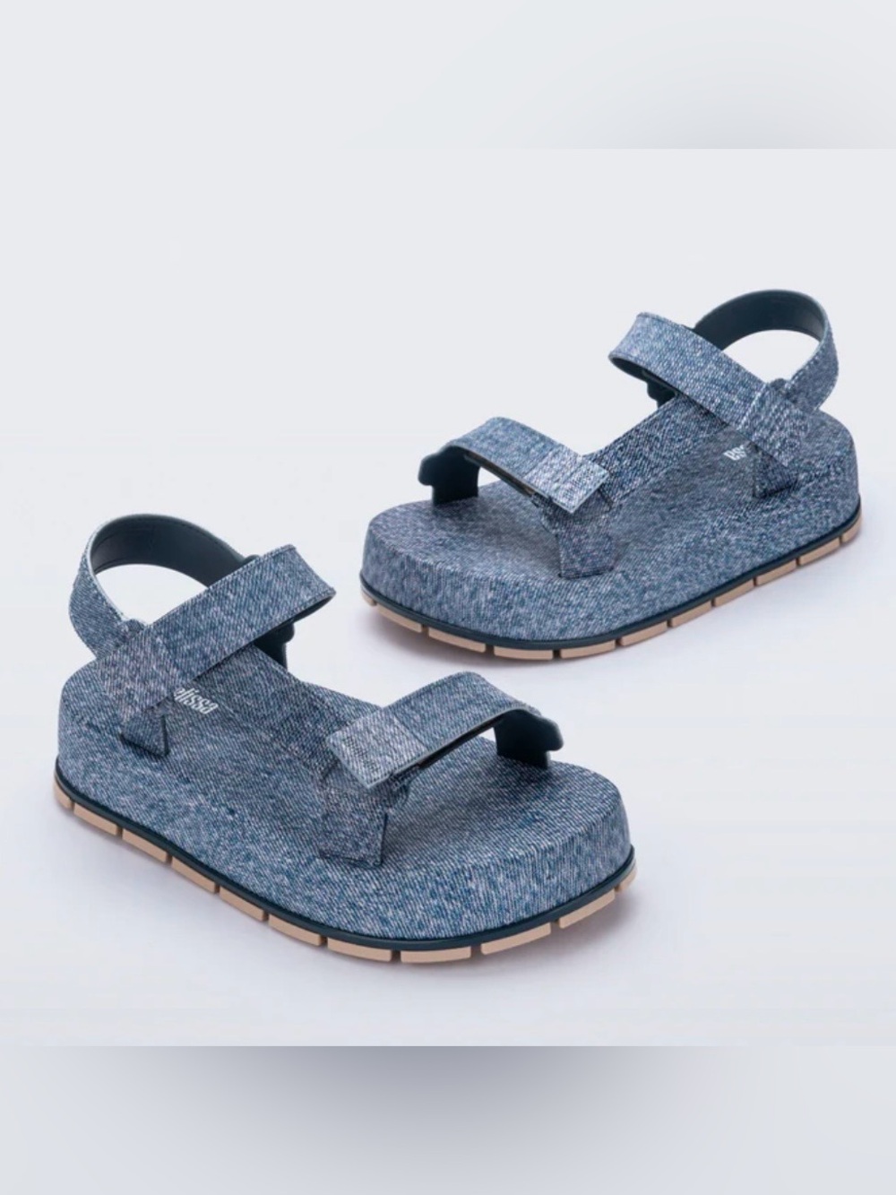NIB Melissa Flowing Denim Platform Sandals, Blue Jeans denim color, size 5